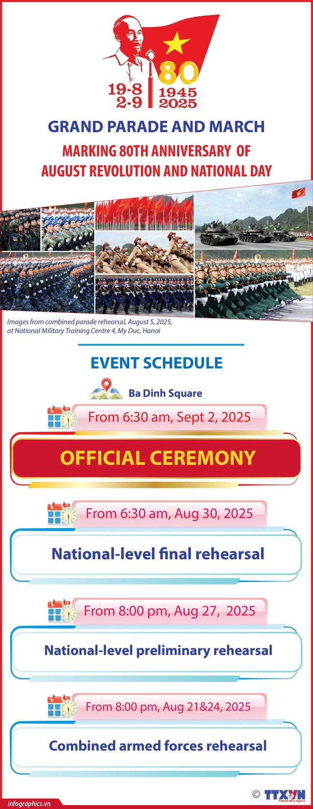 Schedule of grand parade and march marking 80th anniversary of August Revolution and National Day- Ảnh 1.