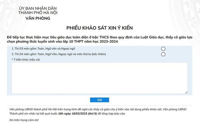 Hà Nội khảo sát ý kiến giáo viên về việc thi 3 hay 4 môn vào lớp 10 - Ảnh 1.