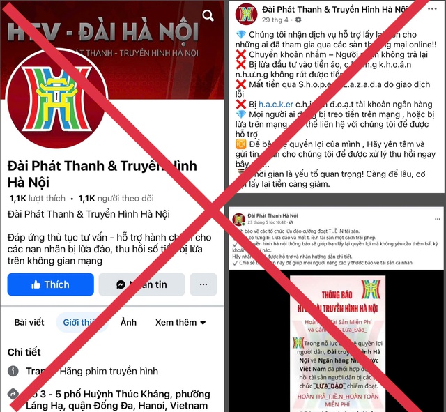 Cảnh báo FB giả mạo Đài PTTH Hà Nội hỗ trợ lấy lại tiền lừa đảo- Ảnh 1. Cảnh báo FB giả mạo Đài PTTH Hà Nội hỗ trợ lấy lại tiền lừa đảo- Ảnh 1.